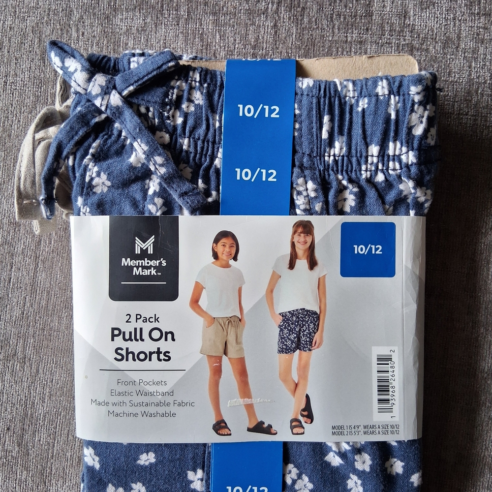 Member's Mark Girls' Blue Floral Pull-On Shorts - Size 10/12